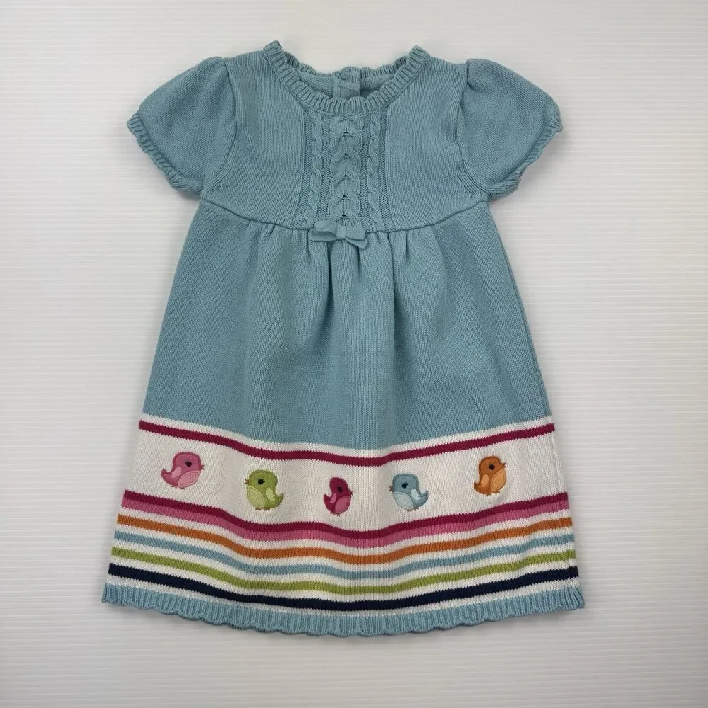 Gymboree Girls Size 4T Sweater Dress Blue Bird Rainbow Knit Cotton